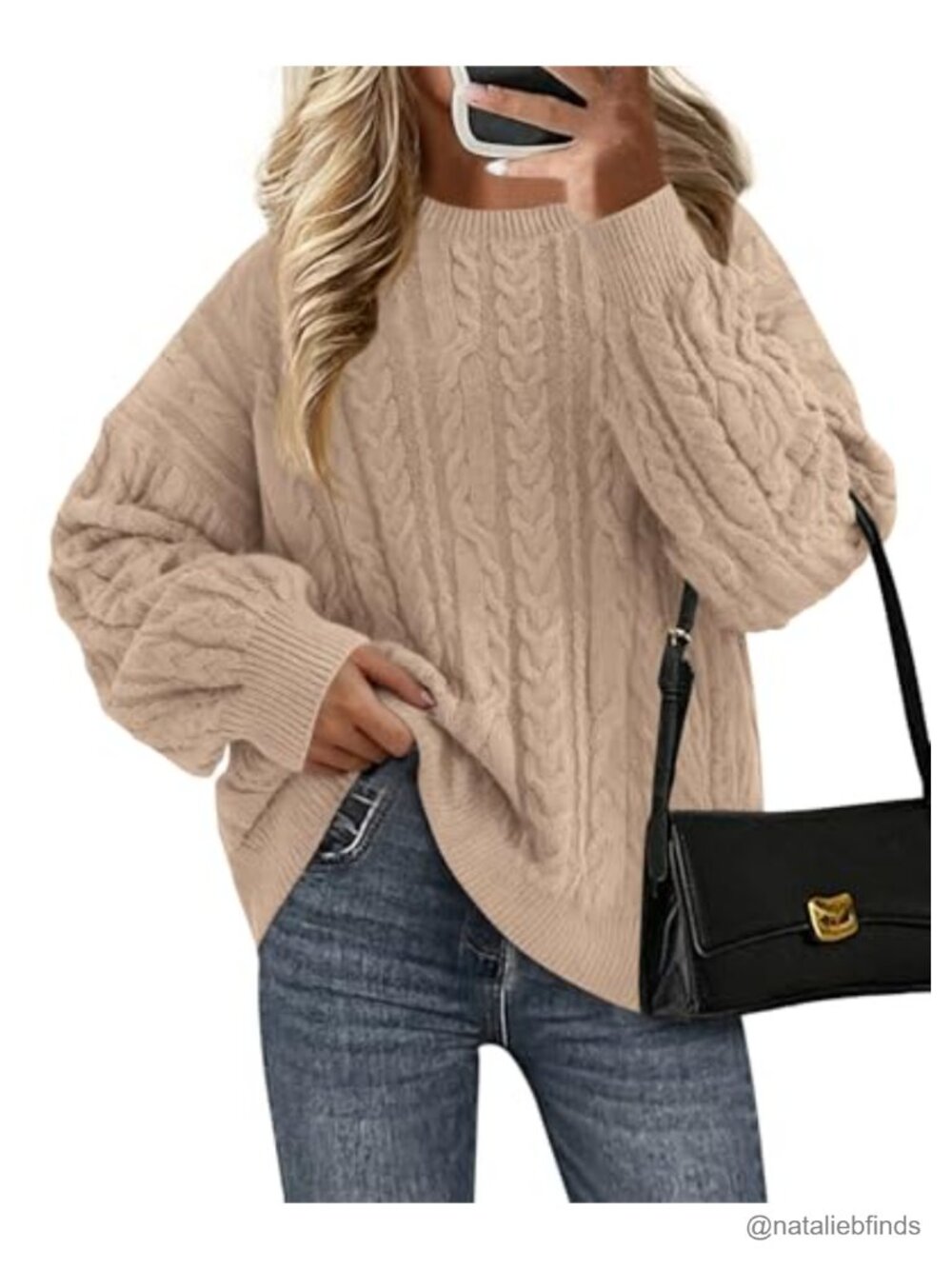 Oversized Chunky Cable Knit Sweater Women Crewneck Pullover - Picture 1 of 6